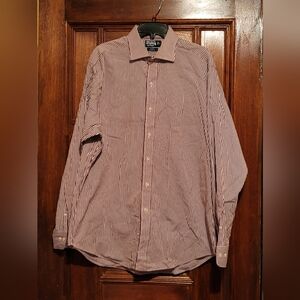 Ralph Lauren Button Down Regent Classic Fit  Poplin Shirt Red Striped Men's XL